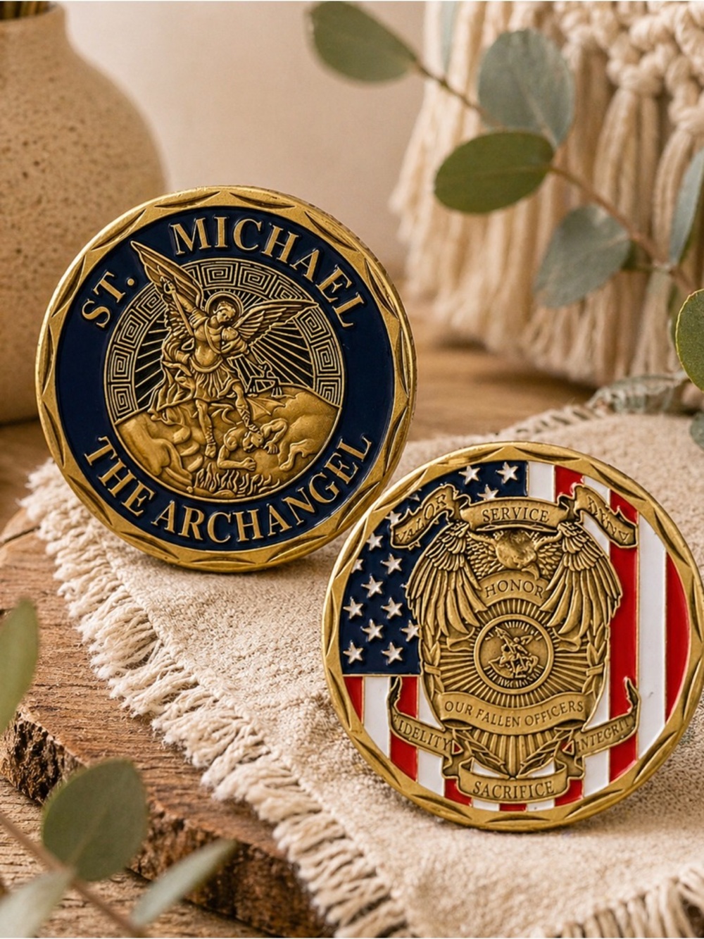 Challenge Coin ST.Michael Archangel‎ Fallen Officer Fidelity Sacrifice Integrity